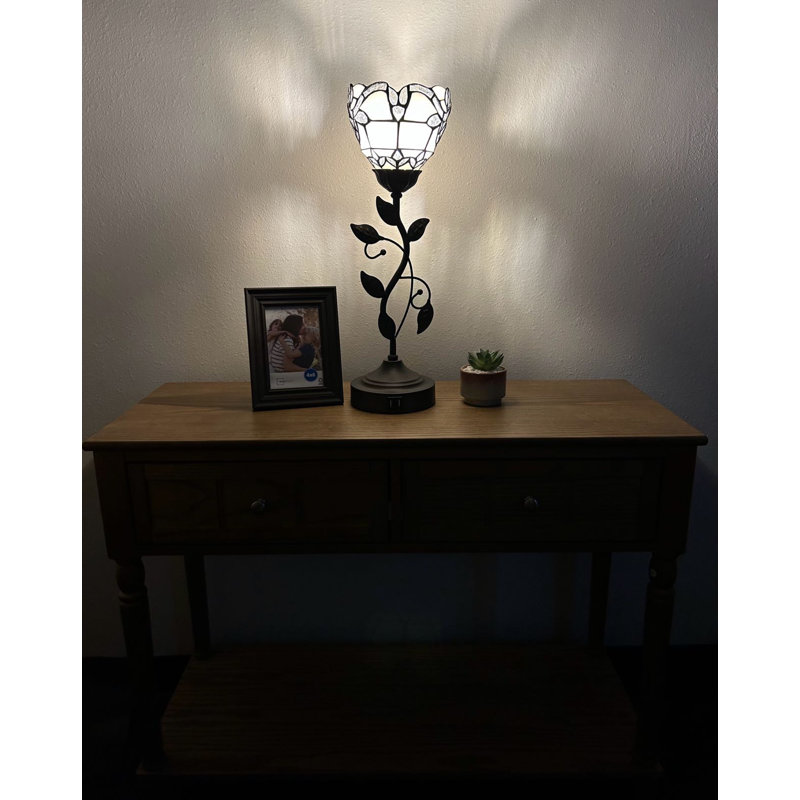 Simonetti Tiffany Torch Table Lamp Stained Glass Baroque Style USB Ports LED Bulb 6"W*6"D*20"H, White
