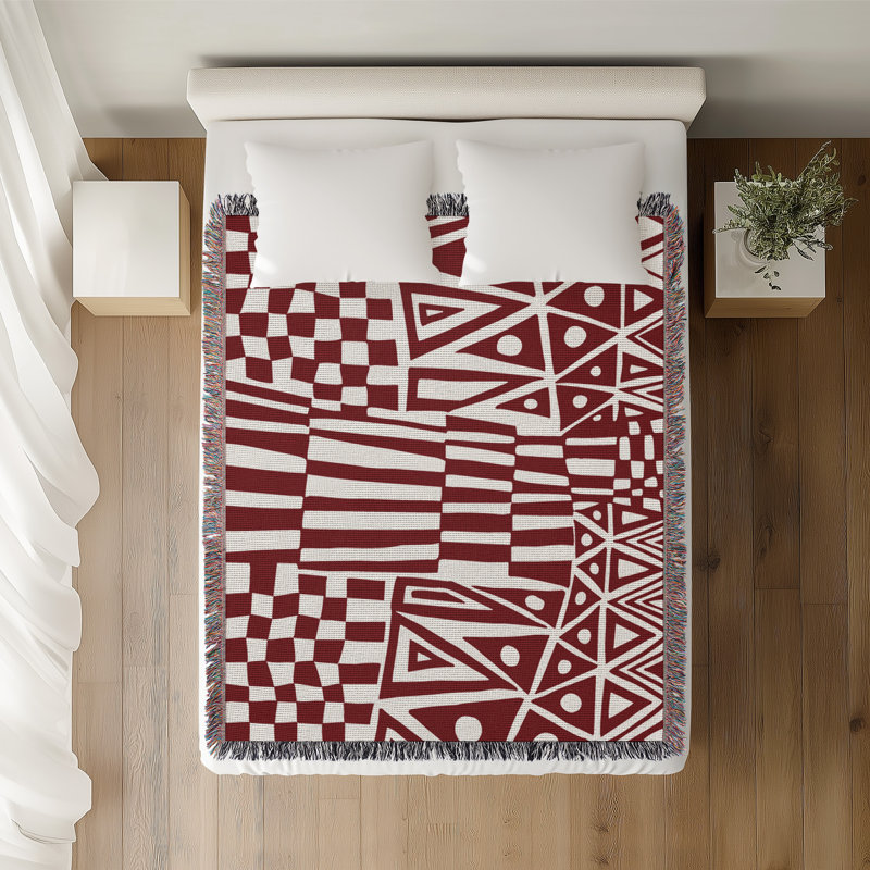 Jeté en coton Cocodili Abstract Pirnt, 50" x 70"  – Full/Double, Navy Red
