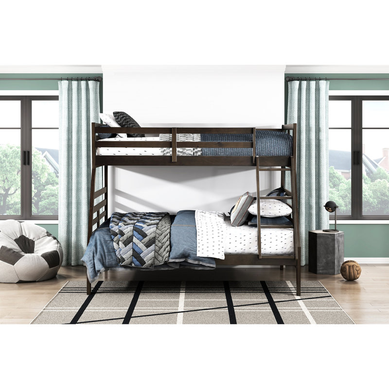 Dark Brown Twin Over Full Bunk Bed, Classic Design, Wood, Guard Rails On Top Bunk, , No Box Spring, Ideal For Youth Bedroom - Look, , Foundation, Suitable