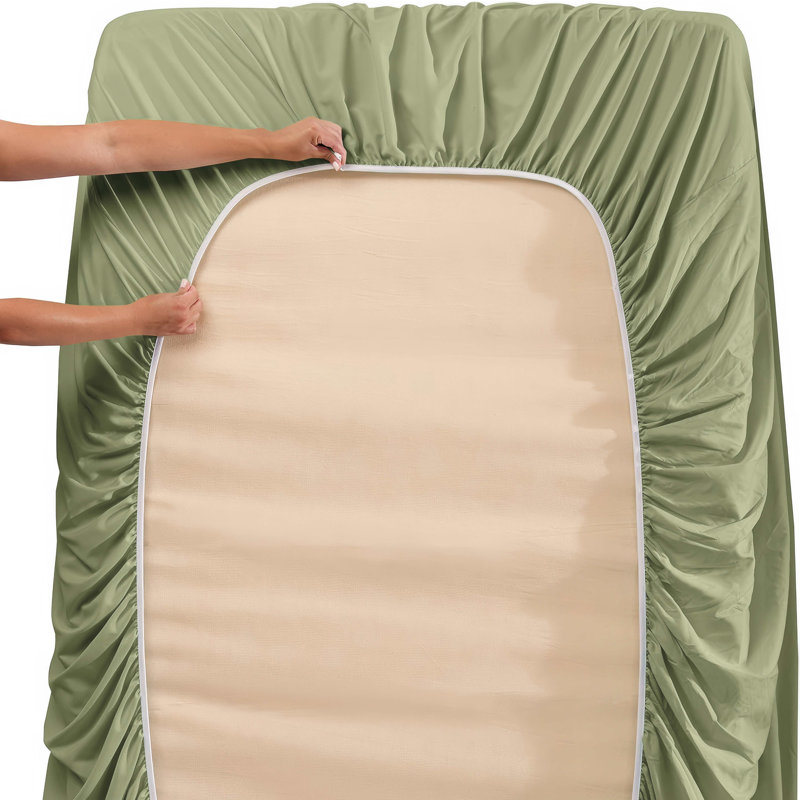 Hearth & Harbor Extra Deep Pocket 6 Piece Sheets Sets, Sage Green New, Queen Fitted Sheet