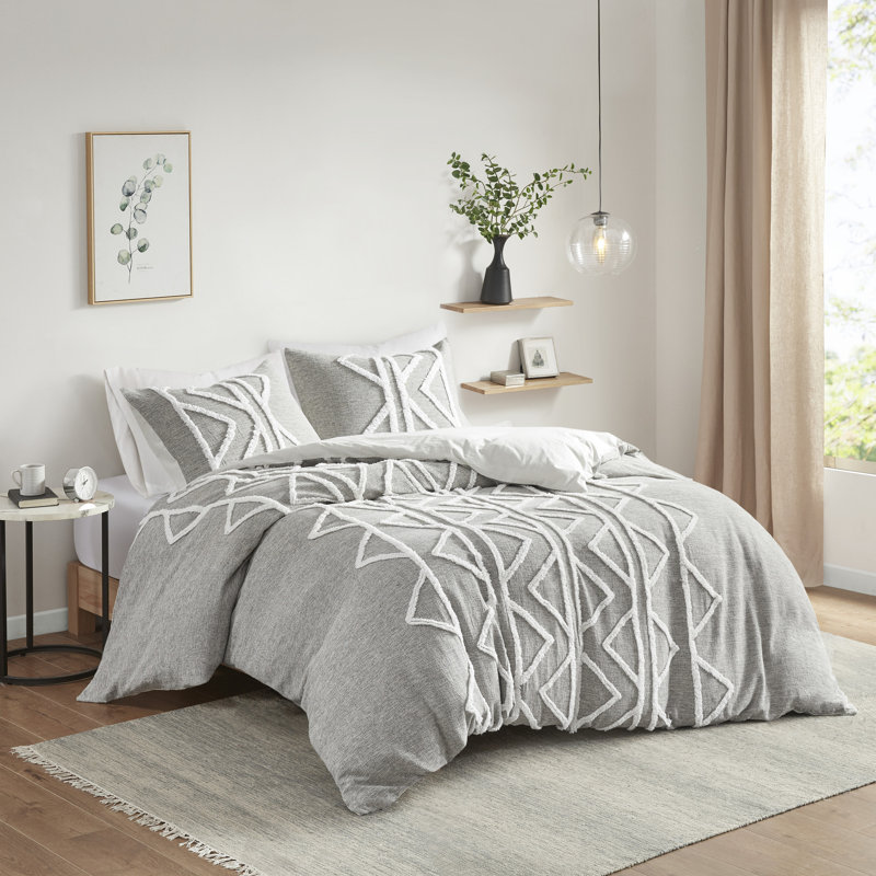 Hayes Gray Cotton Chenille Full/Queen Duvet Cover Set