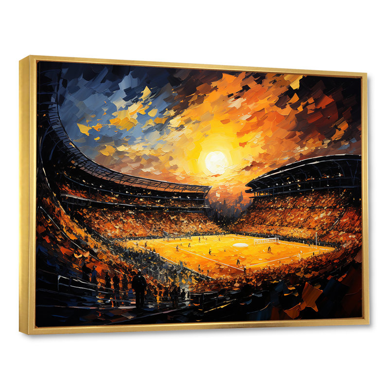 " Stadium Lights And Crowd Roars ", 24" H x 32" W x 1" D, Gold Floater Framed