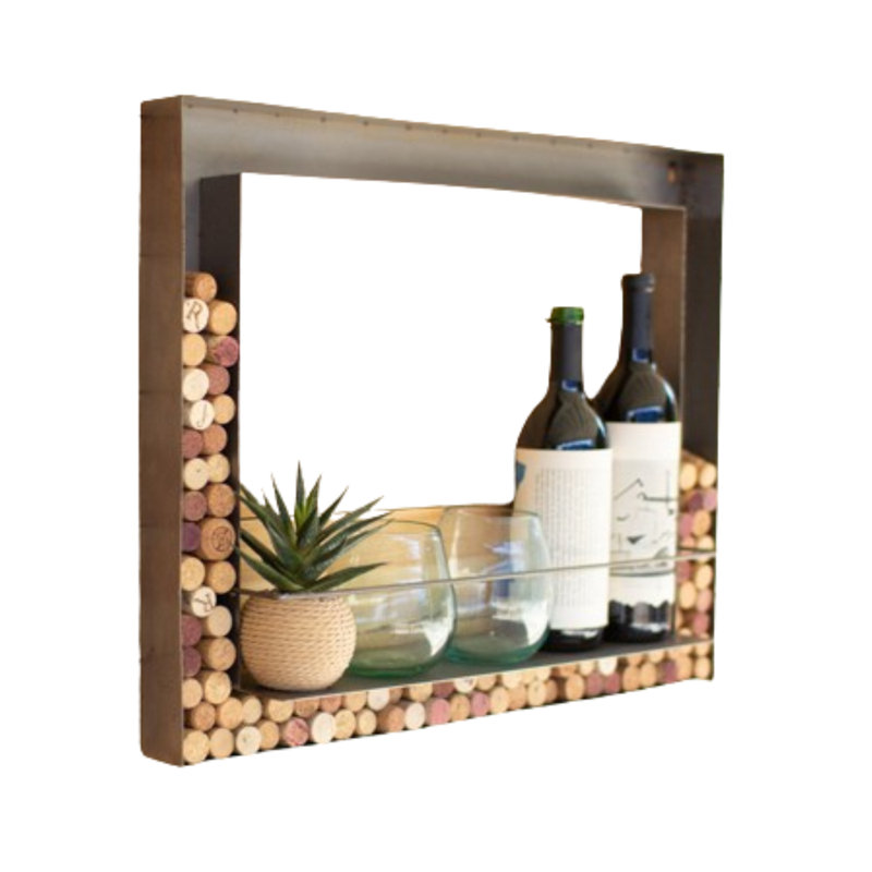 Kalalou Rustic Brown Metal Wall Bar with Wine Cork Holder