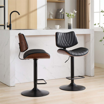 Walnut Bentwood Bar Stools Mid Century Modern Adjustable Counter Height Leather Upholste 360Â°Swivel Bar Chairs For Kitchen Island/Dining Room/Cafe -  George Oliver, 0B2A15B7CB0B463099BB5B2A9E72A5CC