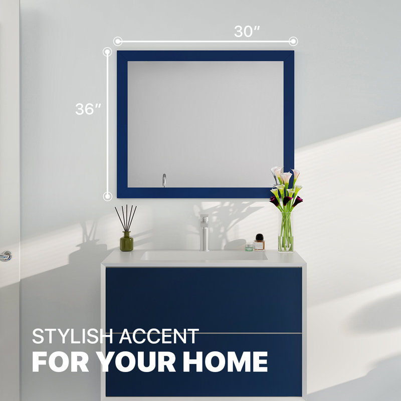 Miroir rectangulaire en bois bleu 36 "x 30" Eviva Acclaim, 30 po x 36 po