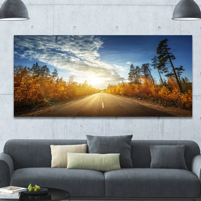 «Road in Fall Forest Panorama», reproduction de photo sur toile tendue