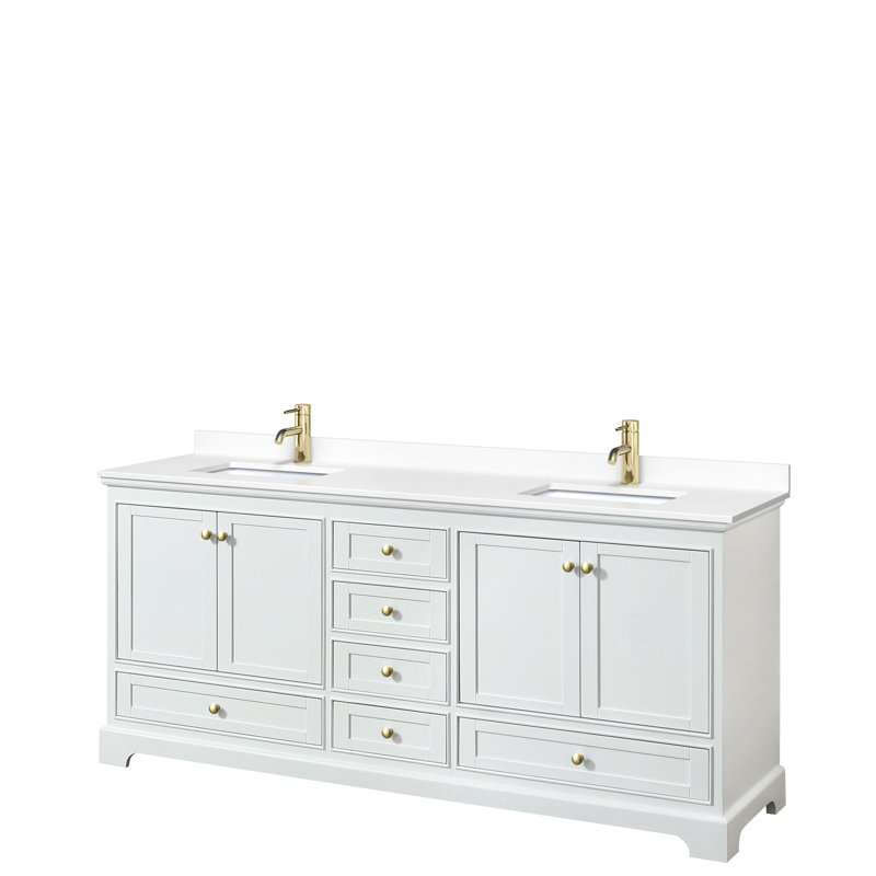Ensemble de meuble-lavabo double 80 "Deborah, Marbre de culture blanc, Blanc, Chrome poli