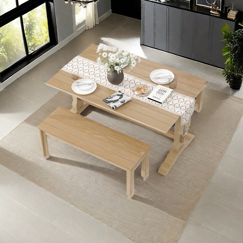 Ensemble de salle à manger rétro 3 pièces, table à tréteaux rectangulaire et 2 bancs en bois pour 4 personnes pour la salle à manger et la cuisine