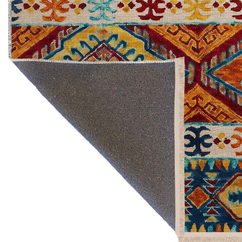 Tapis décoratif rétro à motif bleu et orange, Rectangle 4 pi 11,06 po x 9 pi 10,11 po