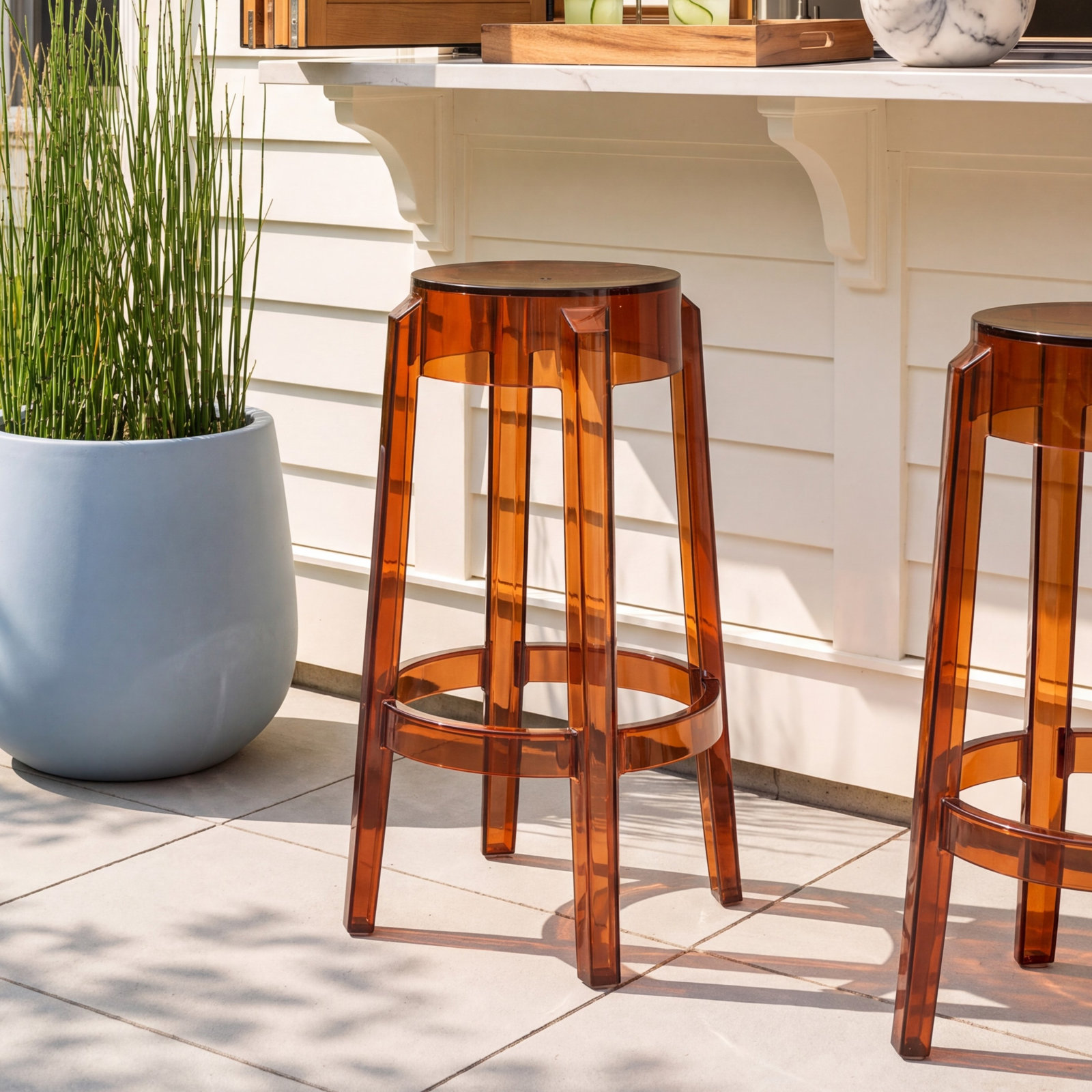 Charles Backless Outdoor Bar Stool, 25.59", Amber