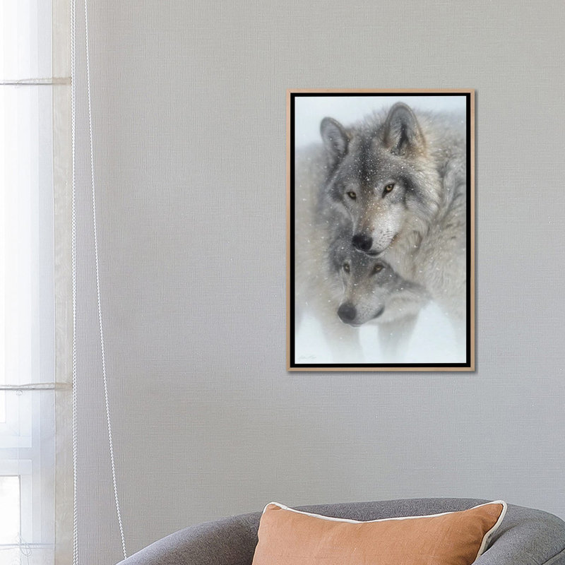 Wild Devotion - Gray Wolves, Natural Wood Floater Framed Canvas, 26" H x 18" W x 1.5" D