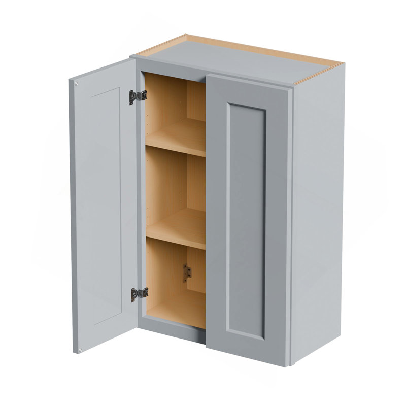 Armoire murale en bois massif gris Shaker avec portes à fermeture douce, tablettes réglables - rangement à double porte pour la cuisine, la salle de bain, la buanderie, le garage (assemblage facile)