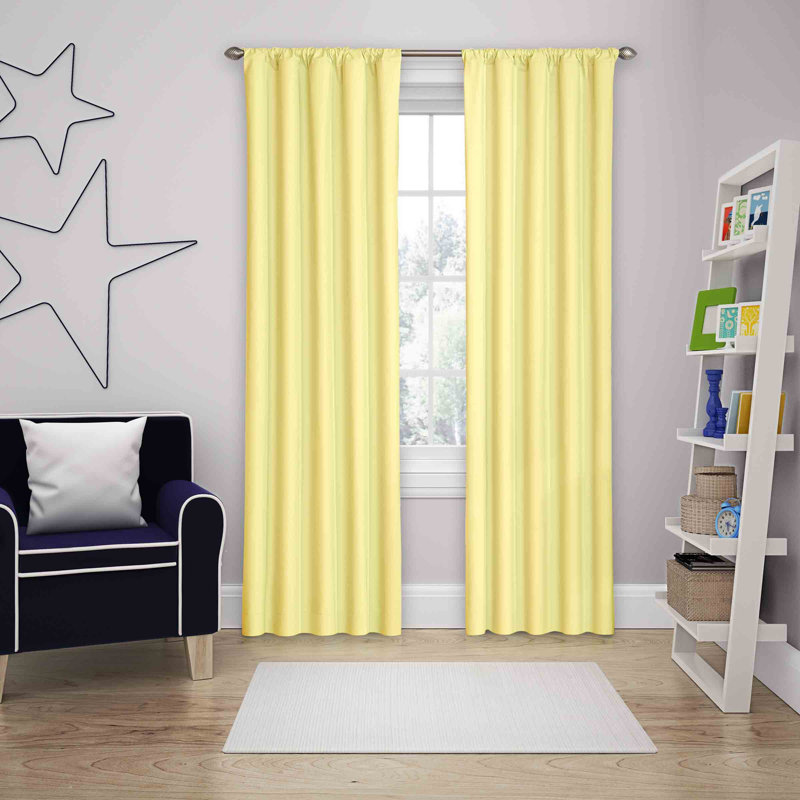 Eclipse Kids Microfiber Blackout Rod Pocket Curtains, Solid Thermaback Window Curtains for Bedroom, Kids Room or Nursery (1 Panel), 42 In wide x 84 In long, Yellow