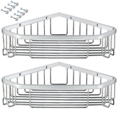 Ensemble de 2 tablettes de salle de bain en coin en acier inoxydable avec crochets SUS304
