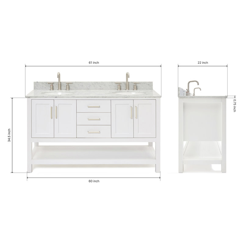 Magnolia Bath Vanity Rectangular Basin S073DCW2R,  61", Oval, White