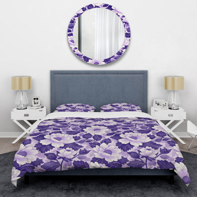 Ensemble de housse de couette mauve à fleur blanche et charme I