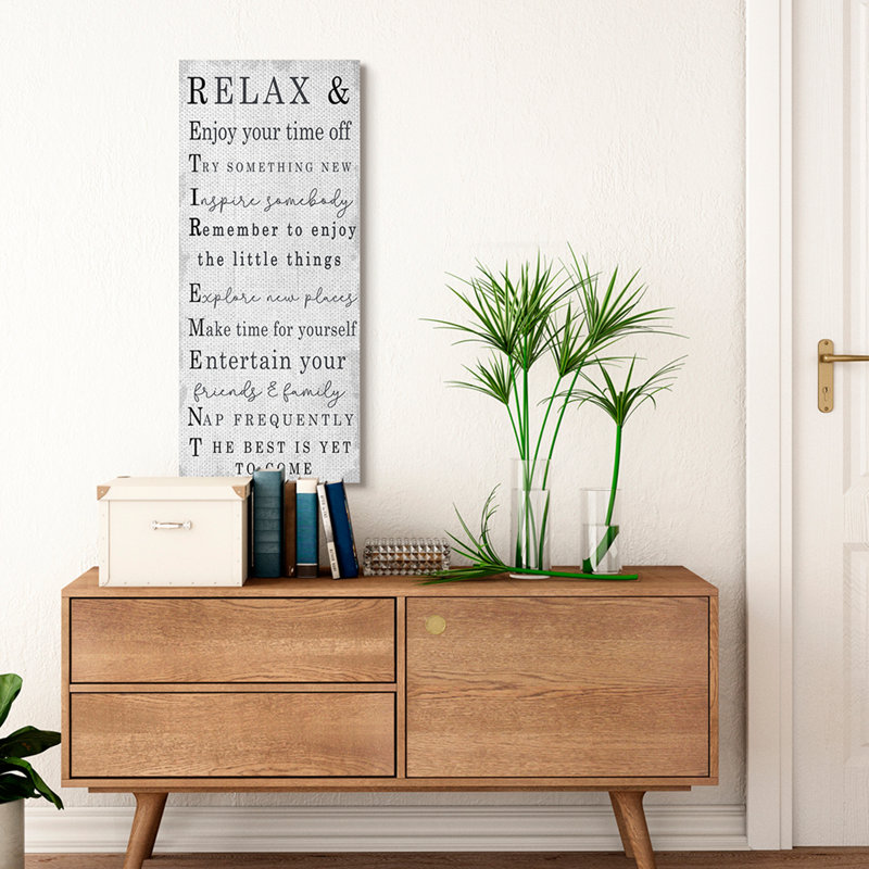 Relaxez et profitez des phrases de retraite, Toile tendue, H 40 po x l 17 po