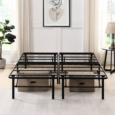 Queen Metal Bed Frame 14 Inches High, Folding Design, Stable Steel Slat, Under Storage Inch High Platform Frame, And Quiet, Easy Assembly,