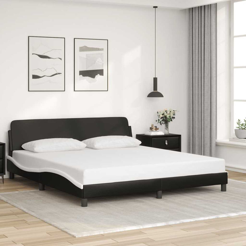 vidaXL Bed Frame Dover Black and White 137x190 cm Faux Leather, Full, Black/White