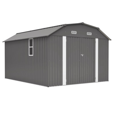 10X12 Ft Outdoor Storage Shed, Heavy Duty Rust-Resistant Steel Tool Shed With Floor Frame Kit