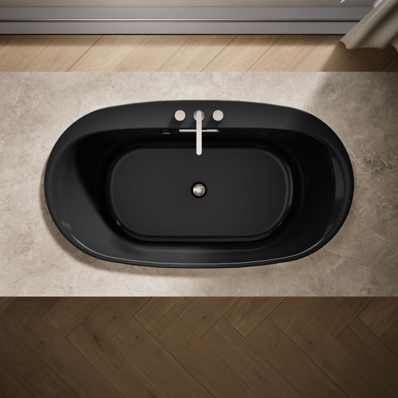 Underscore 66" x 36" Drop In Whirlpool Cast Iron Bathtub with Heater, Black