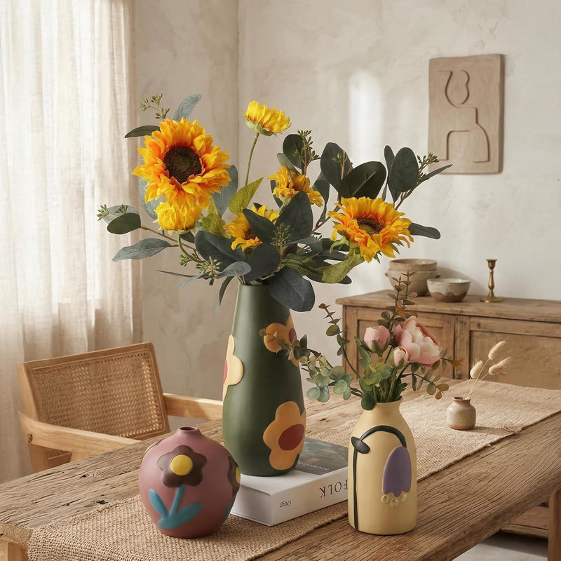 Vase en céramique rétro, ensemble de 3 rustiques colorés