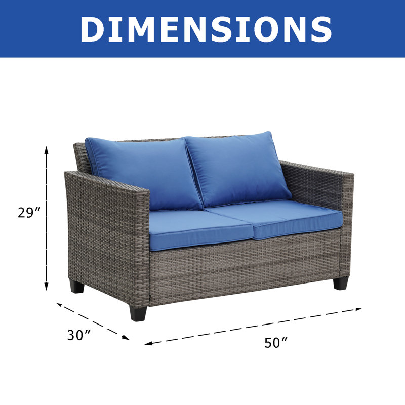Causeuse d'extérieur en osier GDY, Coussin bleu marine