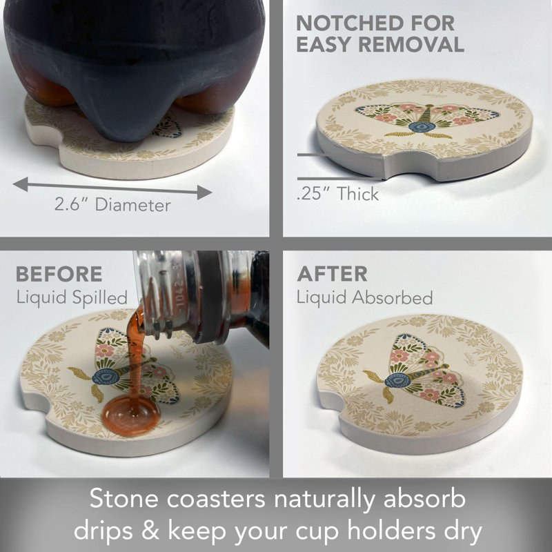 Folkloric Moth Single Absorbent Stone Car Coaster