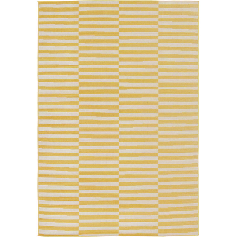 Tapis rayé ivoire / noir Arzilla, Rectangle 6 pi x 9 pi, Jaune