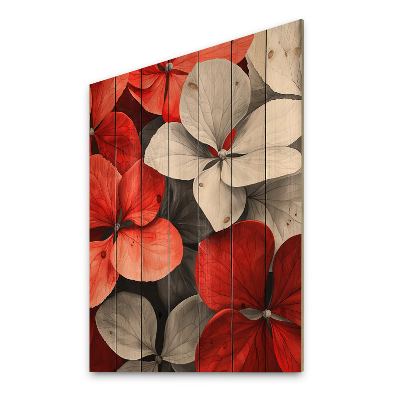 Monogramme de l'hortensia rouge pétale accent I - impression sur bois d'hortensia - sur bois de pin naturel