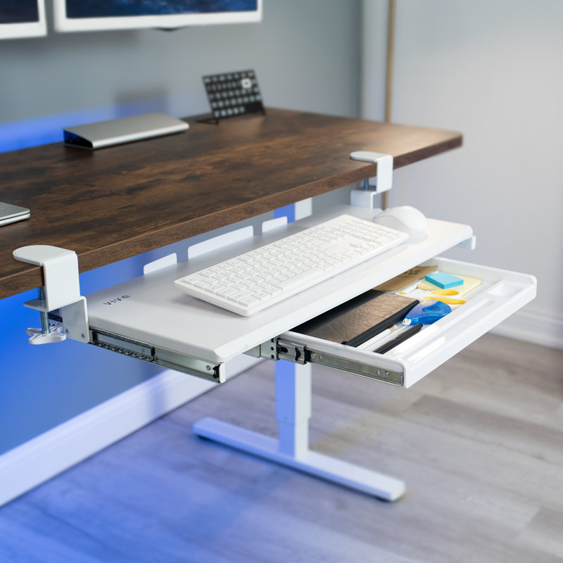Clamp-on Keyboard Tray with Pencil Drawer, White