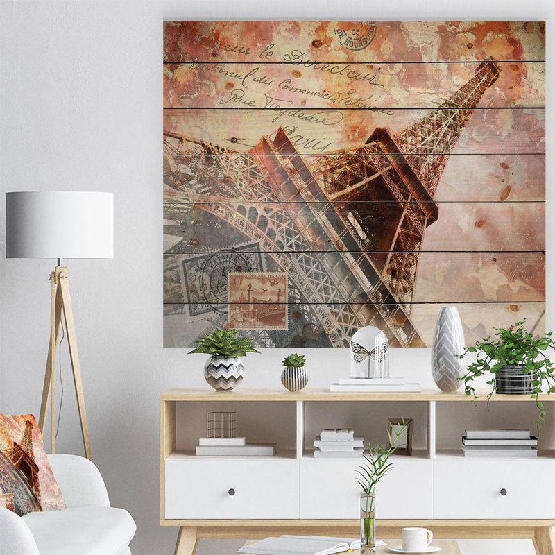« paris eiffel tour paris », impression, H 30 po x l 40 po x P 1,5 po, Bois