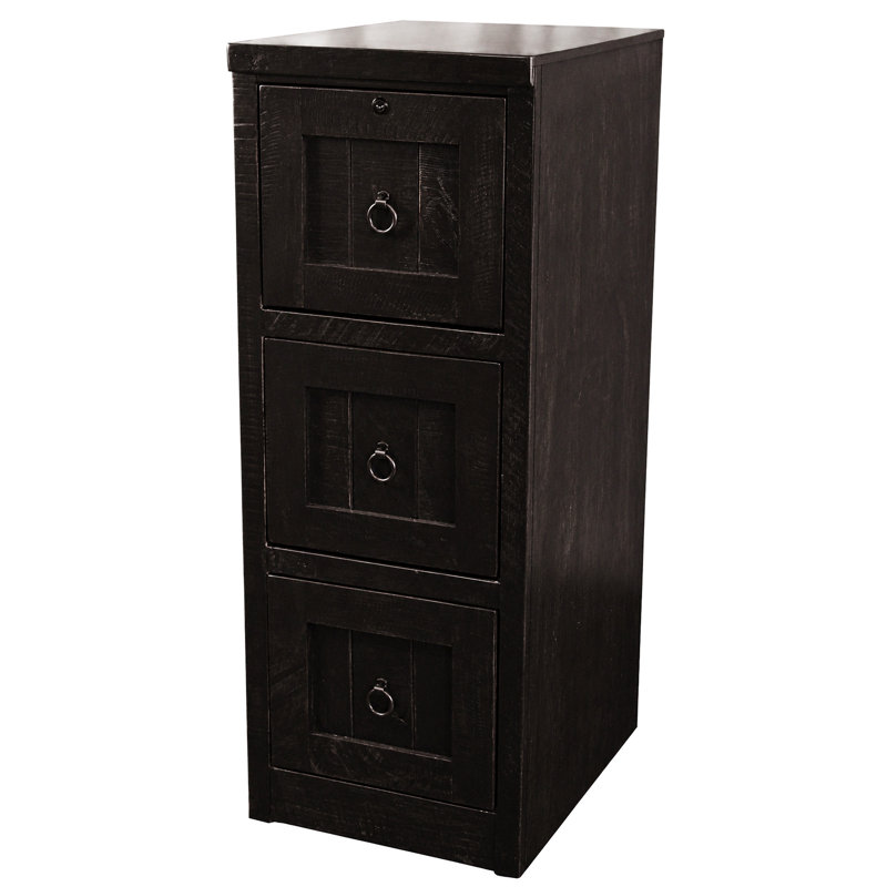 Classeur vertical 3 tiroirs Kayla, Noir rustique antique