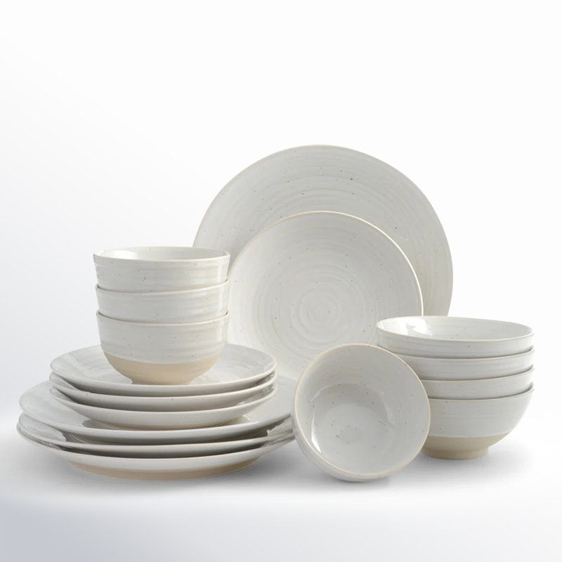 Service de table 16 pièces en grès blanc rustique Sango Siterra