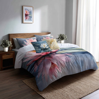 Soft Pink Lotus Bedding Set of 5 - Pink Botanical Bedding Set