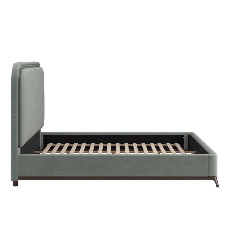 Savannah Curved LED Upholstered Platform Bed With Under-Bed Lighting Fabric, King, Blue