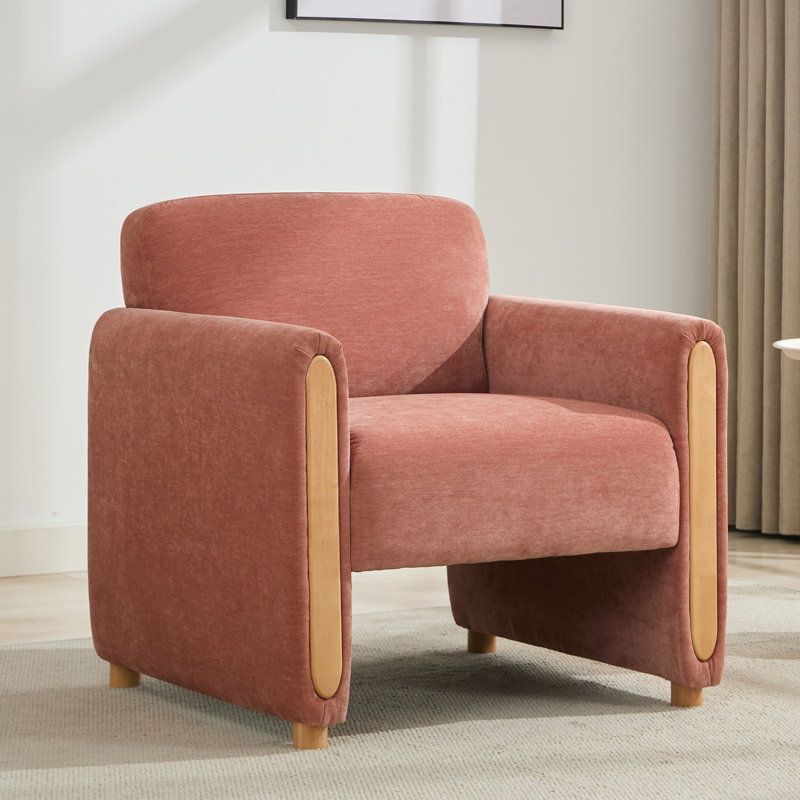 Modern Minimalist Upholstered Accent Armchair, Pink Chenille