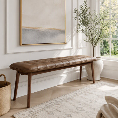 Solid Dining Bench with Premium Leather Cushion