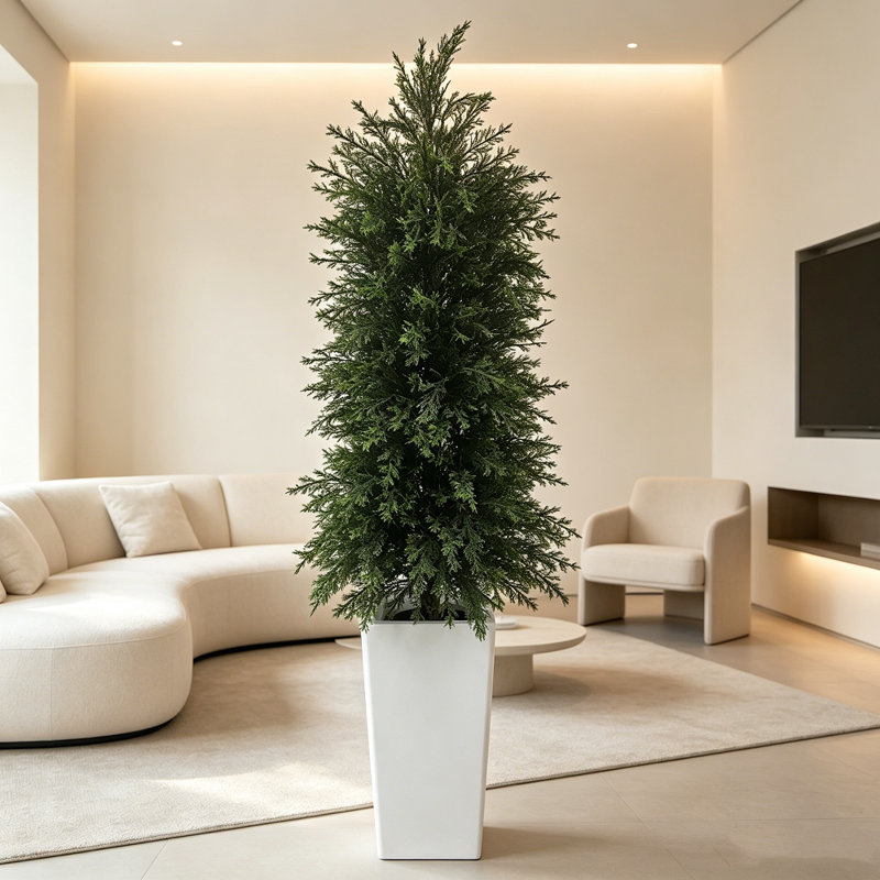 Artificial Cedar Tree With White Pot