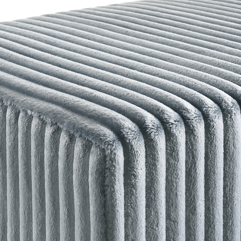 Banc de chambre bleu avec revêtement en velours côtelé - Structure contemporaine en métal avec tabouret et assise confortable