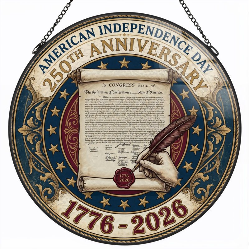 Panneau de fenêtre en verre pour décoration intérieure American Independent USA 250th Anniversary ， 7,8H, H 7,8 po