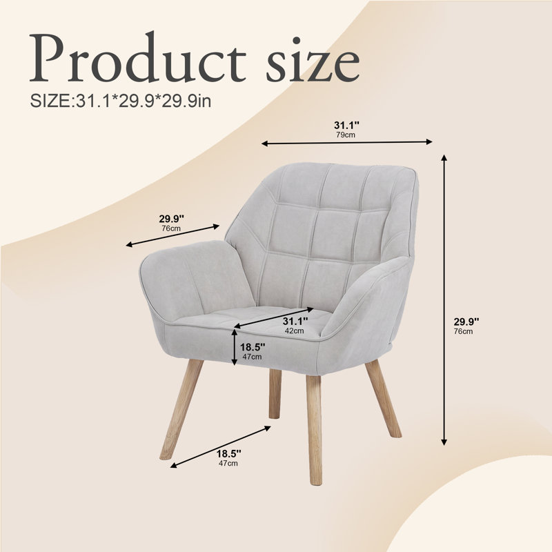 Modern Button Tufted Accent Chair, Wide Arms Solid Wood Frame Soft Gray Fabric, Multi-functional Dining Office Reading Armchair for Living Room Bedroom Office