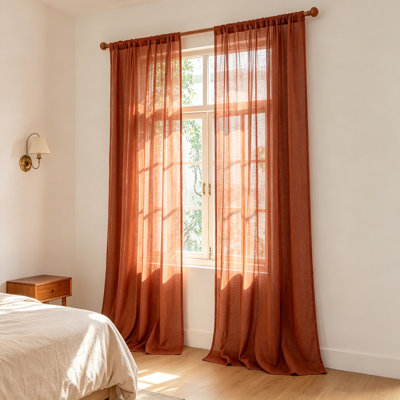 Boho Semi Sheer Curtains 63" Terracotta 2 Panels