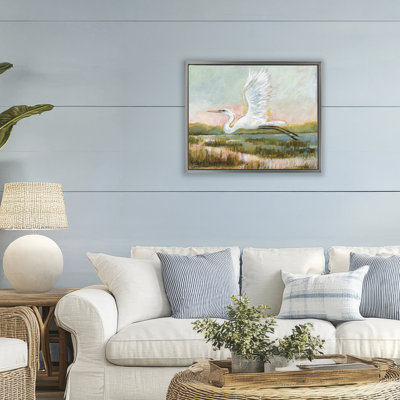 White Heron Flying Floating Frame, design by Susan Winget