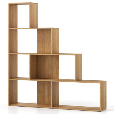 4-Tier Stair-Style Bookshelf with 6 Open Cubes, Woodgrain Finish, Modern Display Rack for Living Room, Bedroom & Office, Light Brown