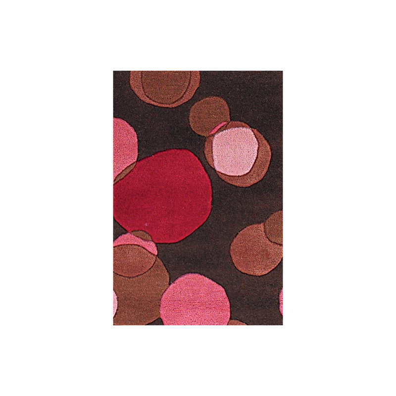 Tapis à petits cercles géométriques en laine touffetée à la main brun, rose et taupe Osteen, Brun / rose / brun clair