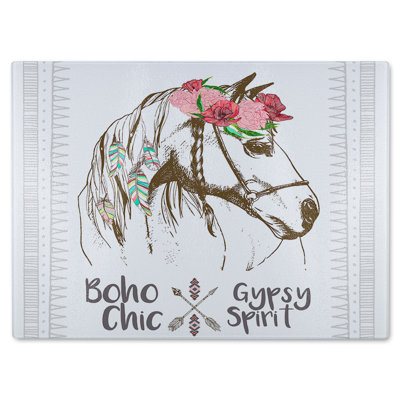 Horse With Flower Chic Glass Chopping Board