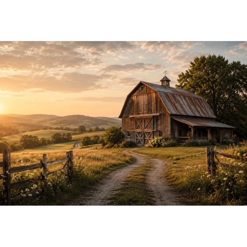 «Barn Road at Golden Hour», art de campagne sur toile tendue, 30"H x 40"W x 1.5"D