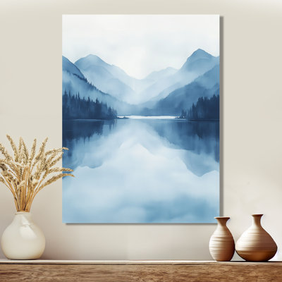 Scandinavian Calming Lake I - Blue Nature, reproduction d'art sur métal, montagnes du lac