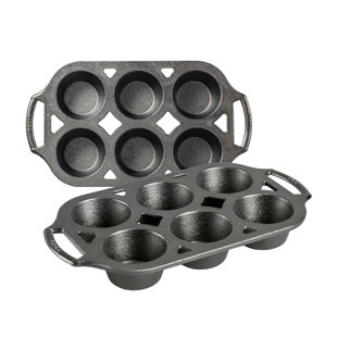 Lodge Cast Iron Muffin Pan, Pre-seasoned and Dual Handles, Made in USA, 6  Cups